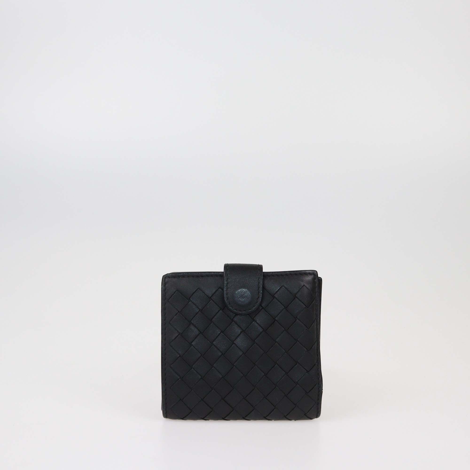 Bottega Veneta Black Intrecciato Leather French Wallet