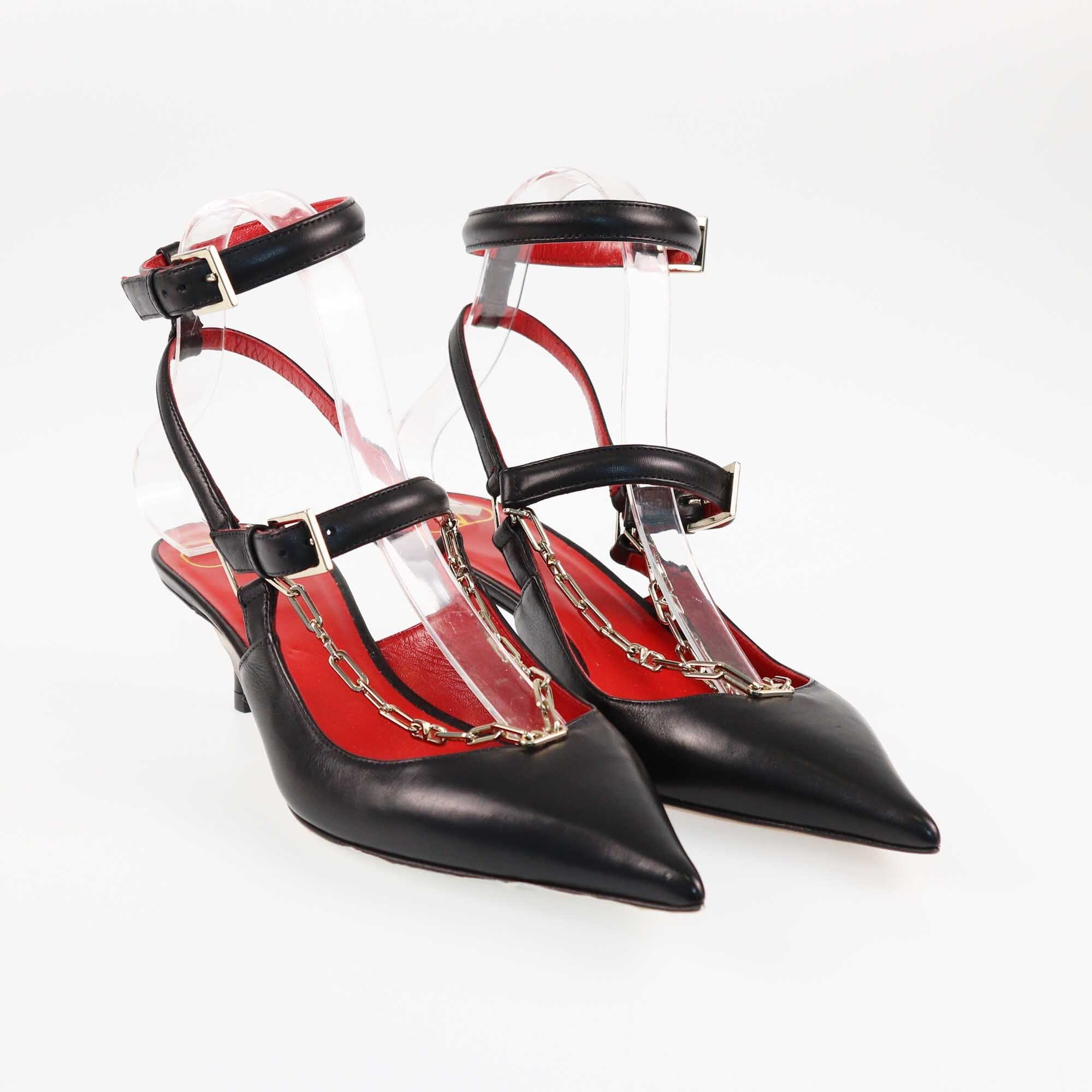 Valentino Black Chain Slingback Pumps Shoes Valentino 