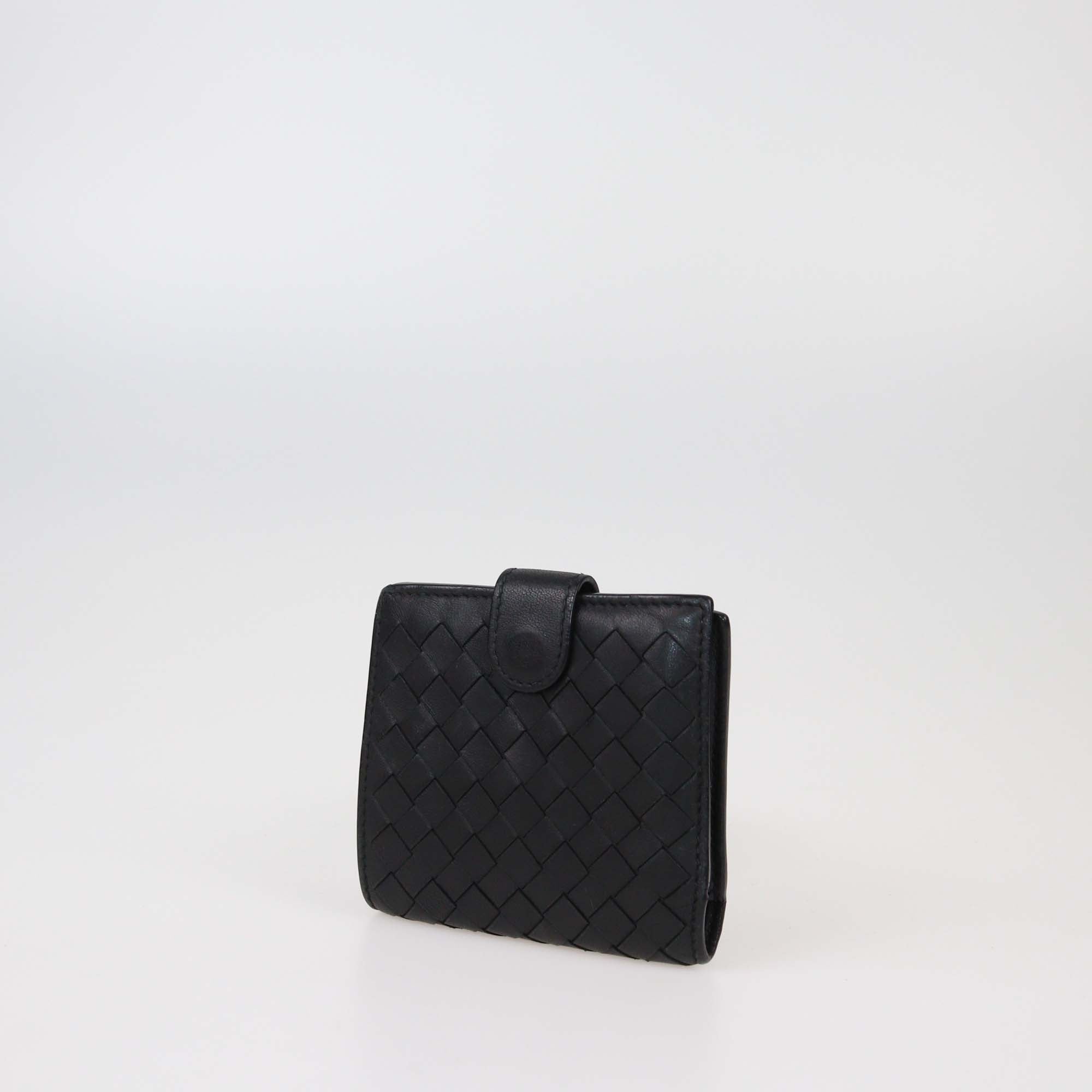 Bottega Veneta Black Intrecciato Leather French Wallet