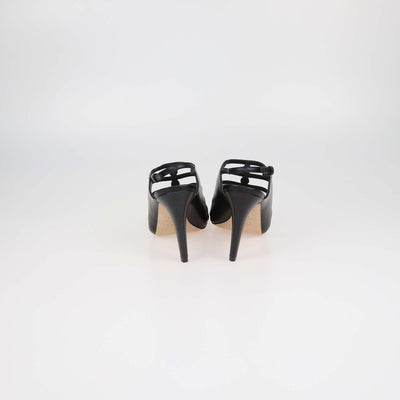 Chanel Black Leather Pearl Embellished Caged Slingback Sandals