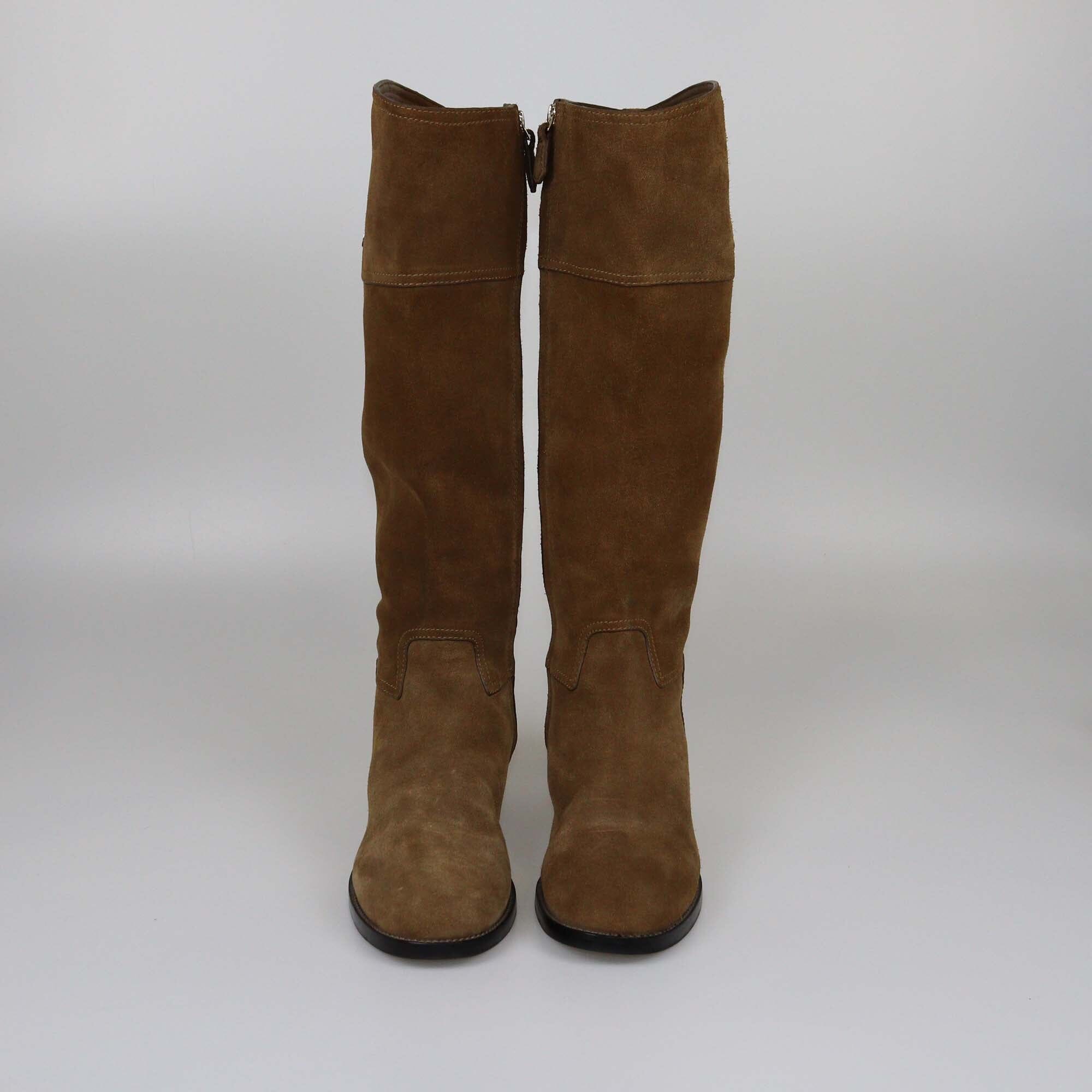 Tory Burch Brown Suede Knee Length Boots Womens Tory Burch 