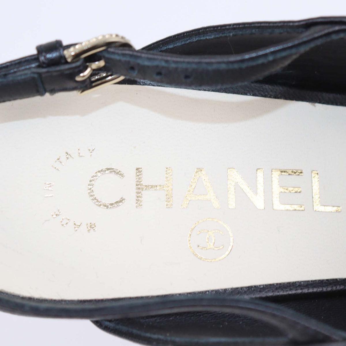 Chanel Black Leather Pearl Embellished Caged Slingback Sandals