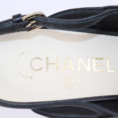 Chanel Black Leather Pearl Embellished Caged Slingback Sandals