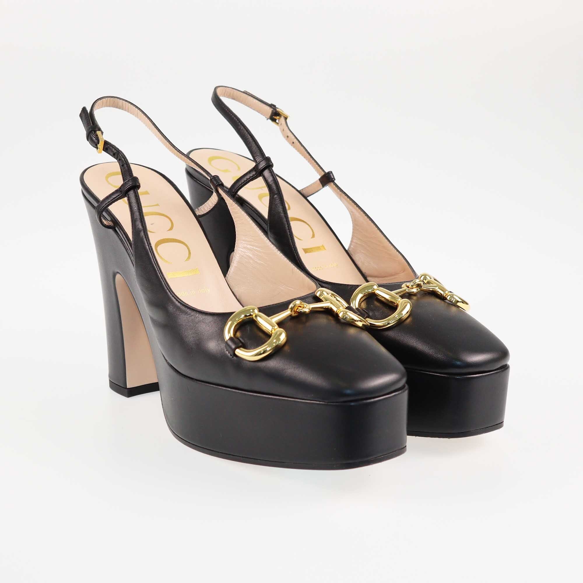 Gucci Black Horsebit Platform Pumps Shoes Gucci 