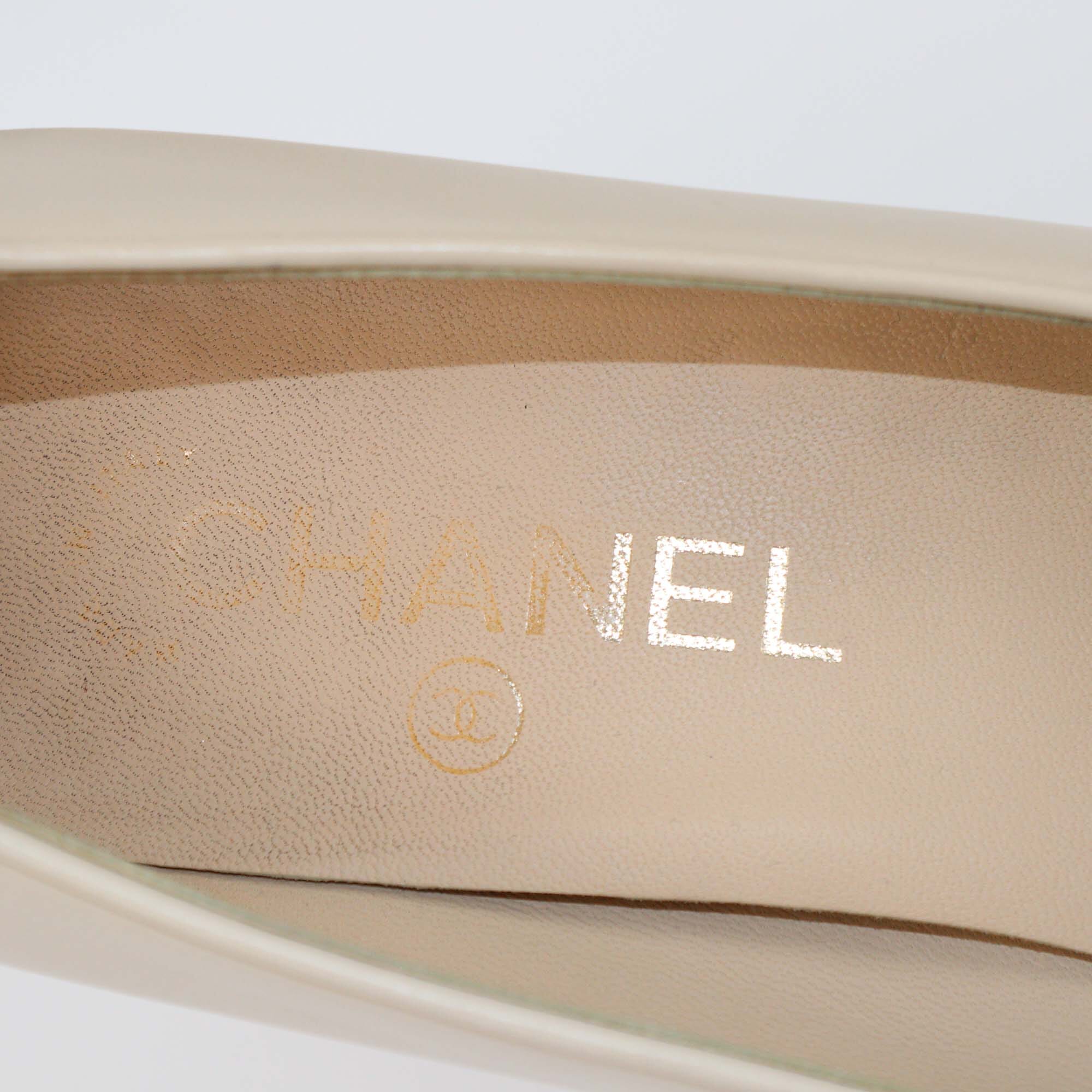 Chanel Beige/Black Pearl Enamel Camellia Cap Toe Pumps Womens Chanel 