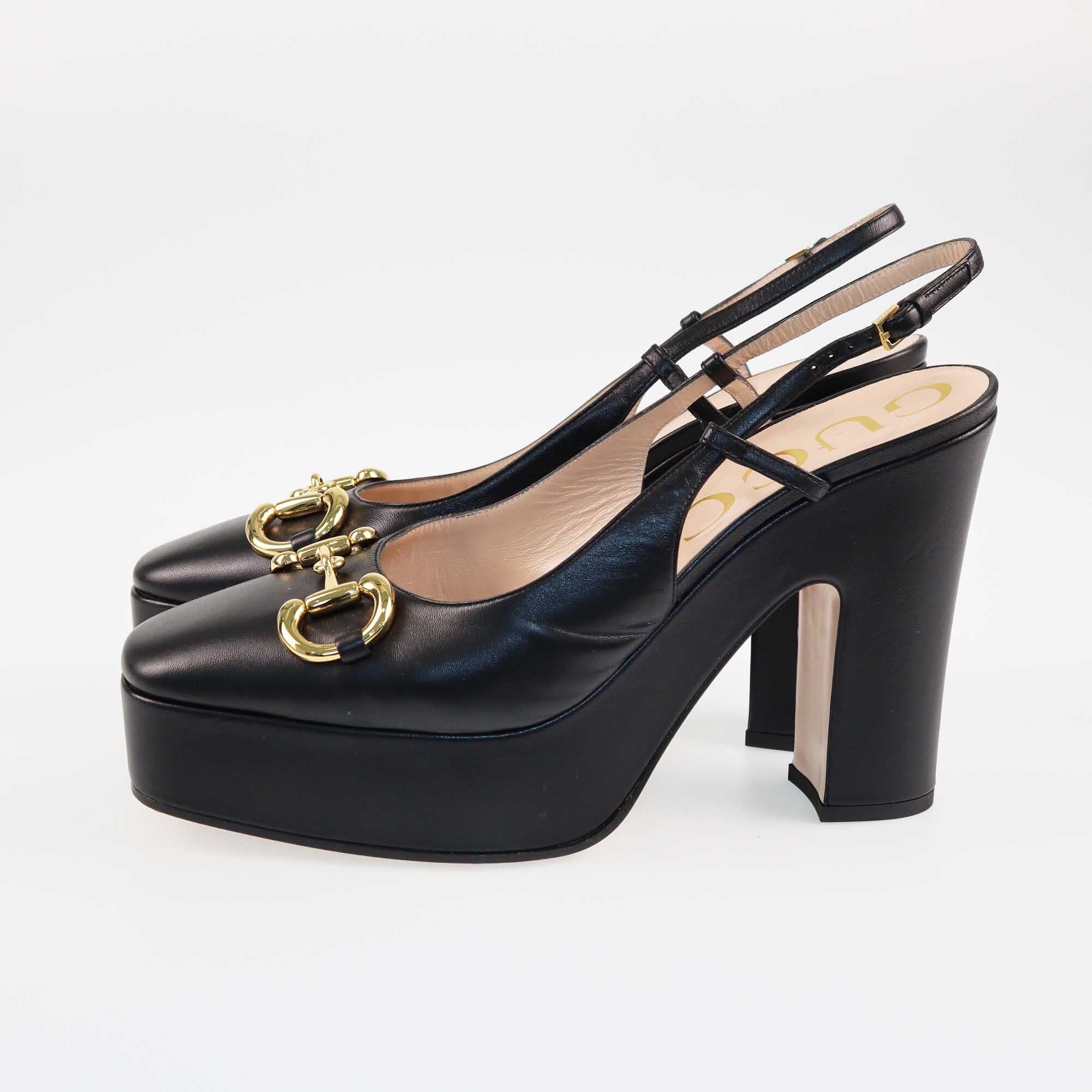 Gucci Black Horsebit Platform Pumps Shoes Gucci 