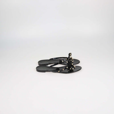 Valentino Black Rubber Rockstud Bow Thong Flats