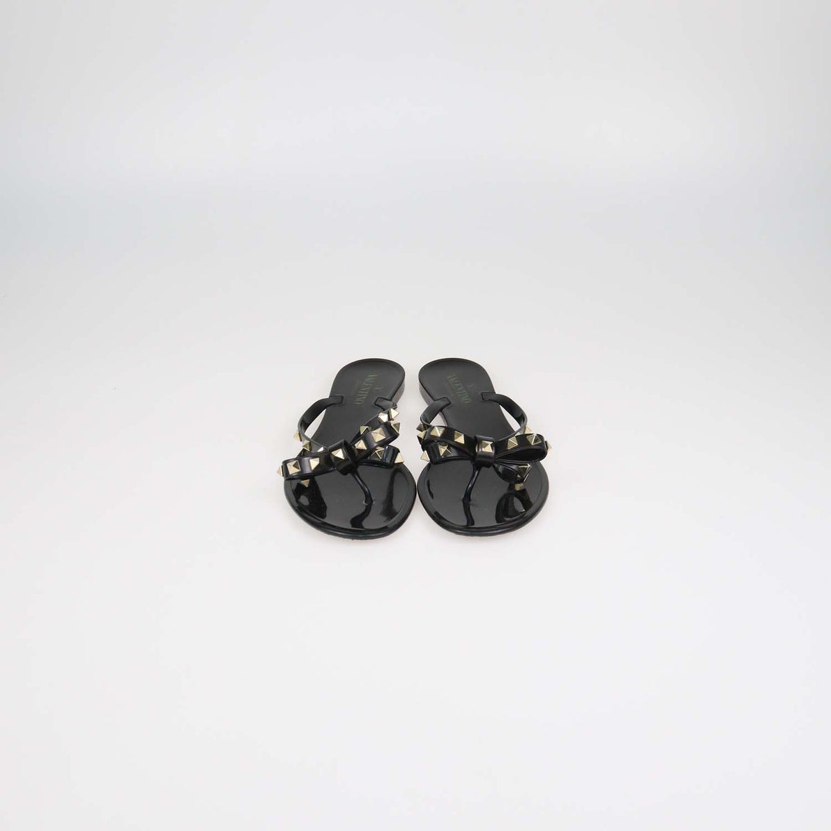 Valentino Black Rubber Rockstud Bow Thong Flats