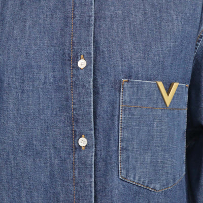 Valentino Navy Blue Denim VLogo Long Sleeve Chambray Shirt