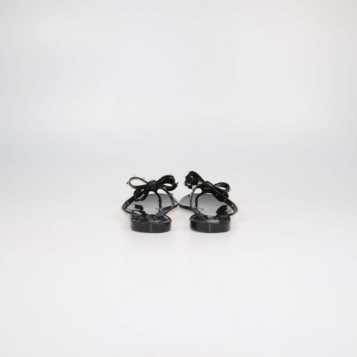 Valentino Black Rubber Rockstud Bow Thong Flats