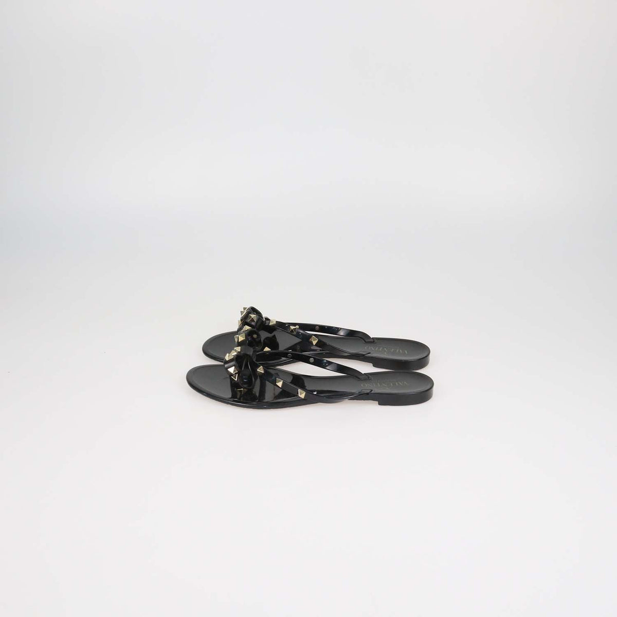 Valentino Black Rubber Rockstud Bow Thong Flats