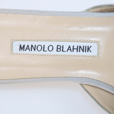 Manolo Blahnik Grey Satin Hangisi Crystal Embellished Flat Mules