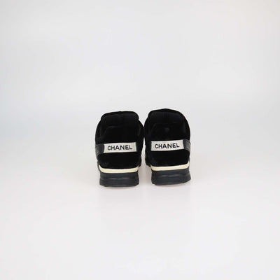 Chanel Black Velvet and Leather CC Logo Lace Up Sneakers
