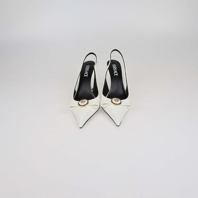 Versace White Patent Leather Gianne Ribbon Slingback Pumps