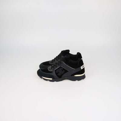 Chanel Black Velvet and Leather CC Logo Lace Up Sneakers