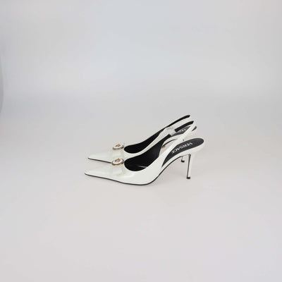 Versace White Patent Leather Gianne Ribbon Slingback Pumps