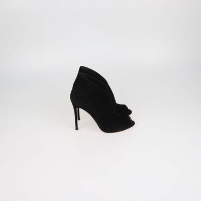 Gianvito Rossi Black Suede Vamp Peep Toe Booties