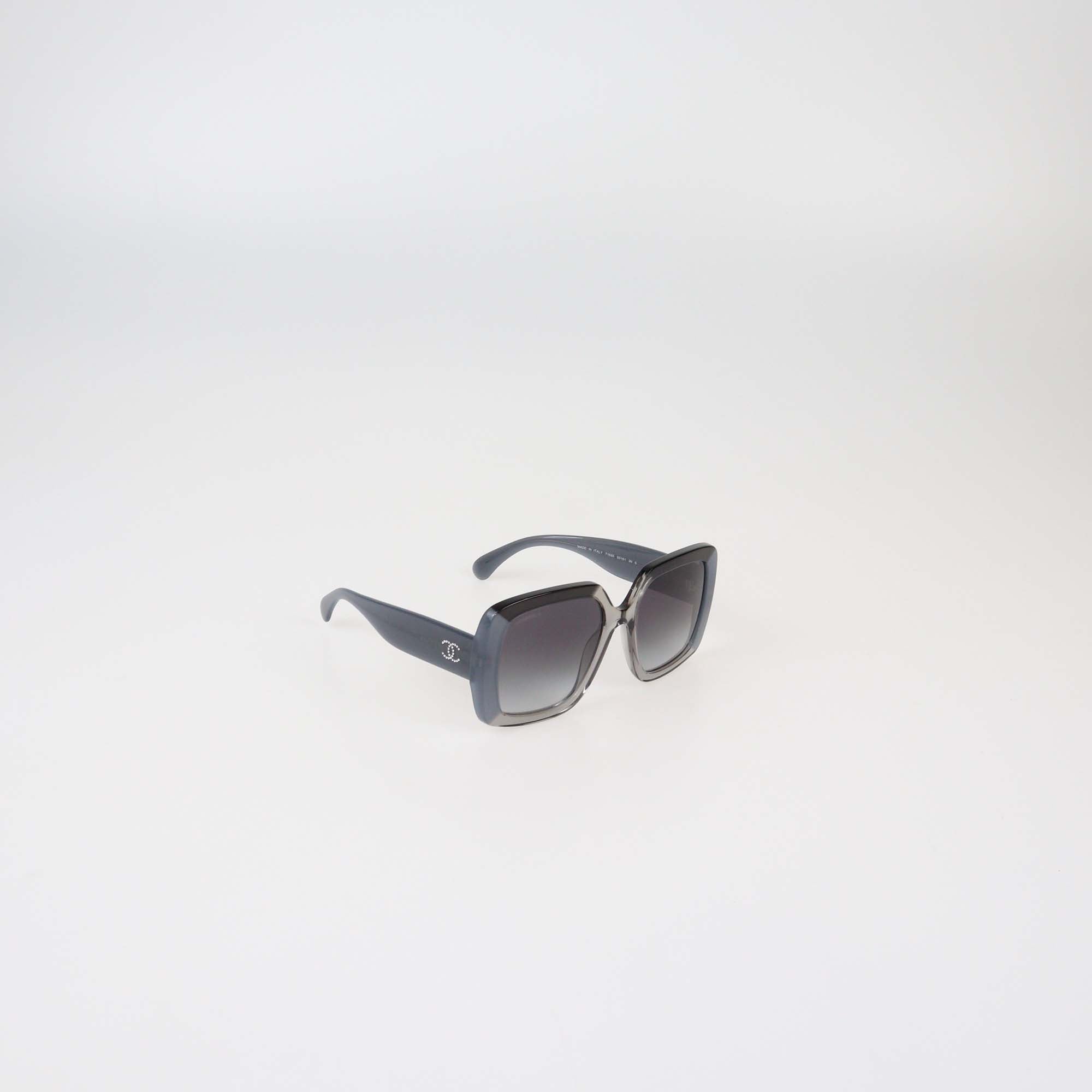Chanel Grey/Black Acetate Gradient CC Crystal Square Sunglasses