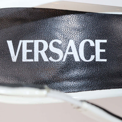 Versace White Patent Leather Gianne Ribbon Slingback Pumps