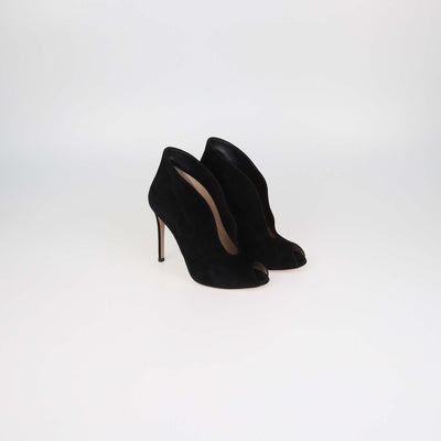 Gianvito Rossi Black Suede Vamp Peep Toe Booties