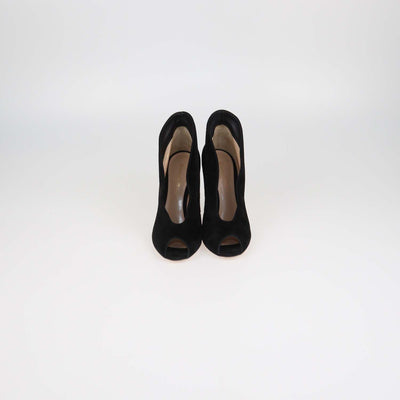 Gianvito Rossi Black Suede Vamp Peep Toe Booties