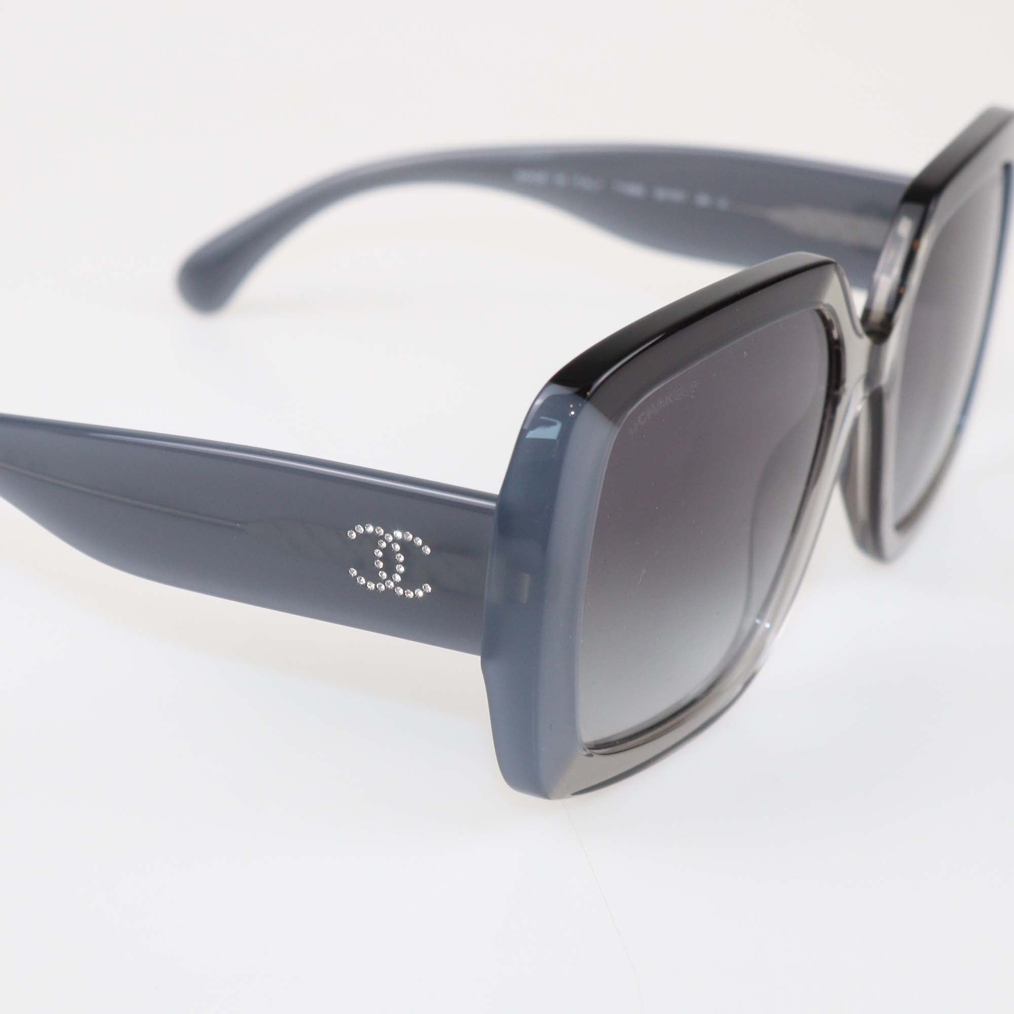 Chanel Grey/Black Acetate Gradient CC Crystal Square Sunglasses