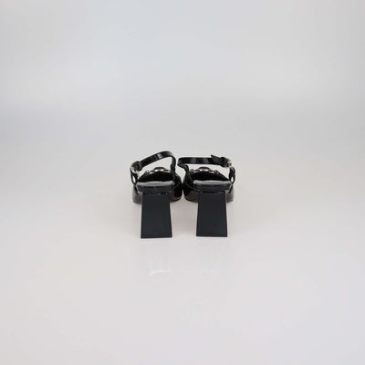Versace Black Patent Leather Medusa Block Heel Slingback Pumps