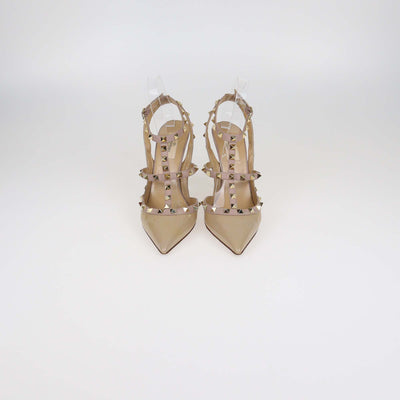 Valentino Dusty Pink/Beige Patent Leather Rockstud Ankle Strap Pumps