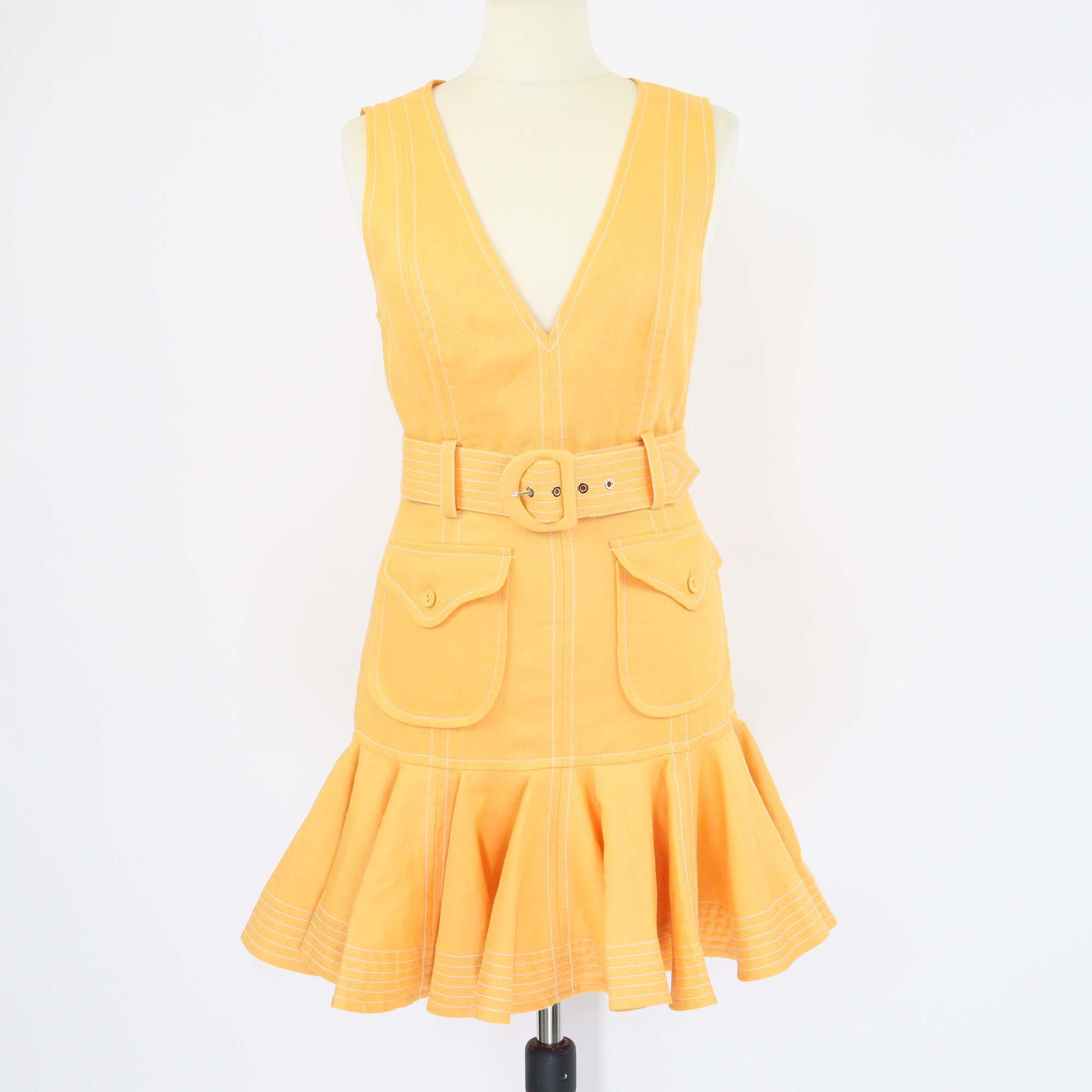 Zimmermann Yellow Linen Belted Super Eight Safari Mini Dress
