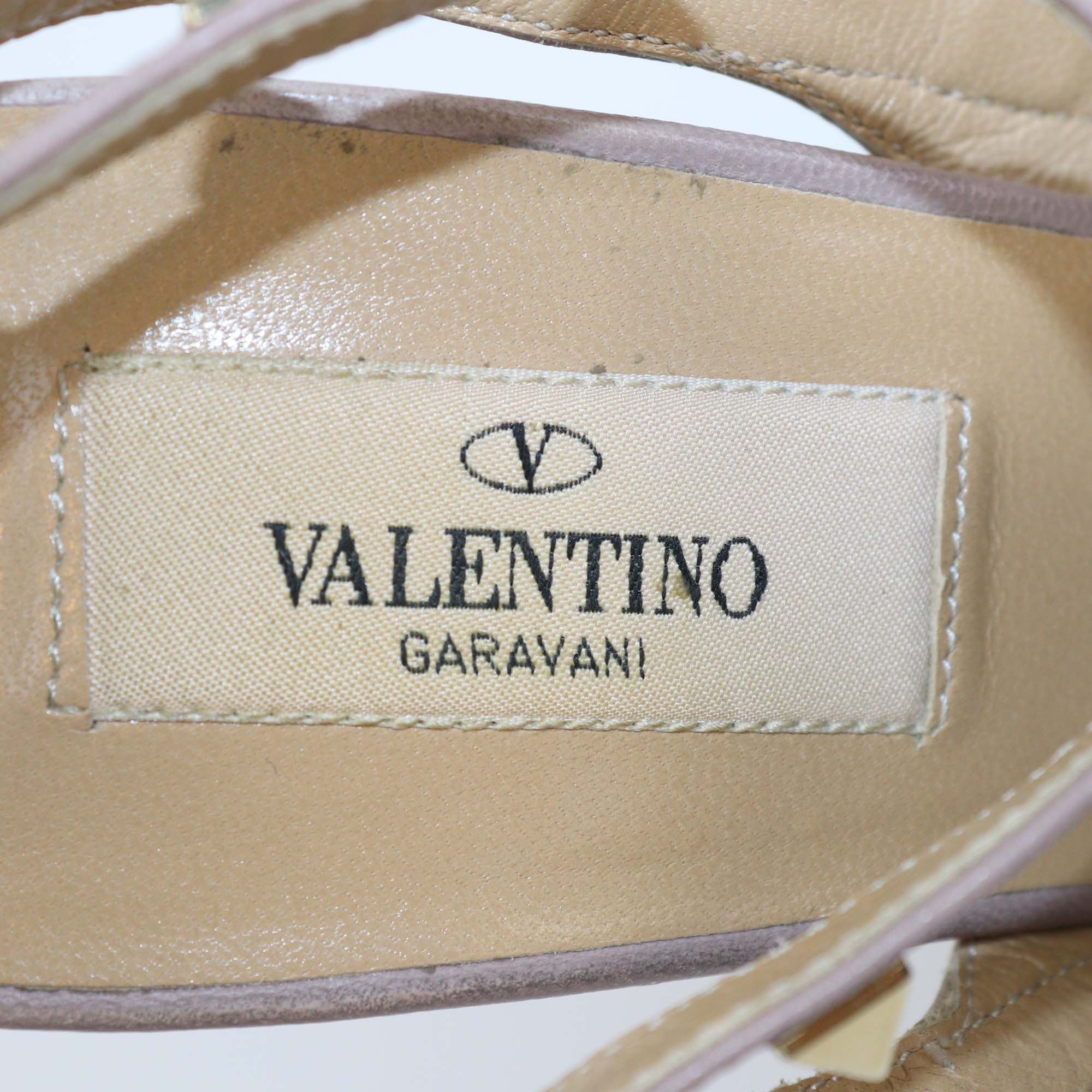 Valentino Dusty Pink/Beige Patent Leather Rockstud Ankle Strap Pumps
