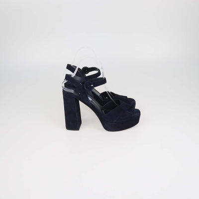 Prada Navy Blue Suede Ankle Strap Platform Sandals
