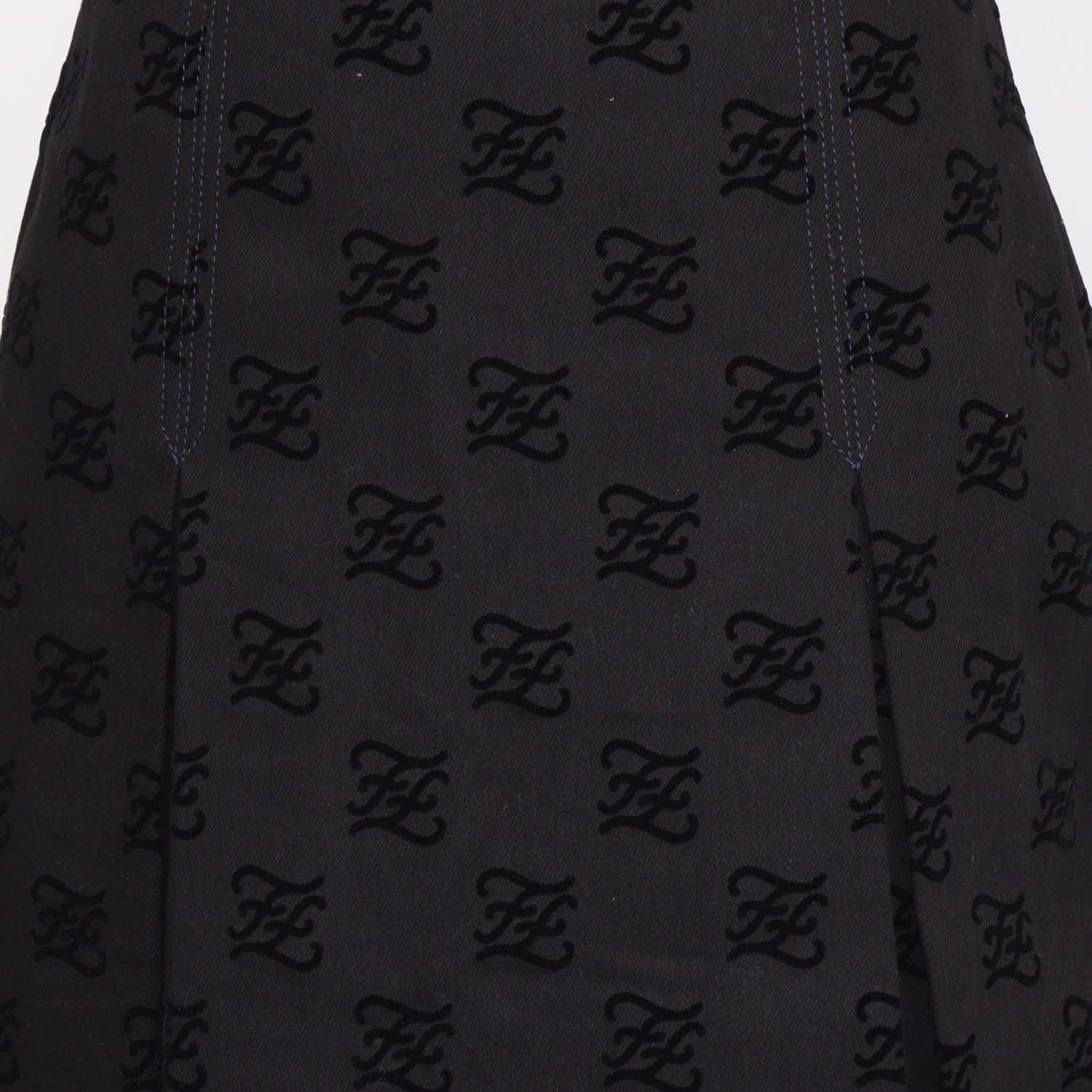 Fendi Black Denim Pleated Karligraphy FF Mini Skirt