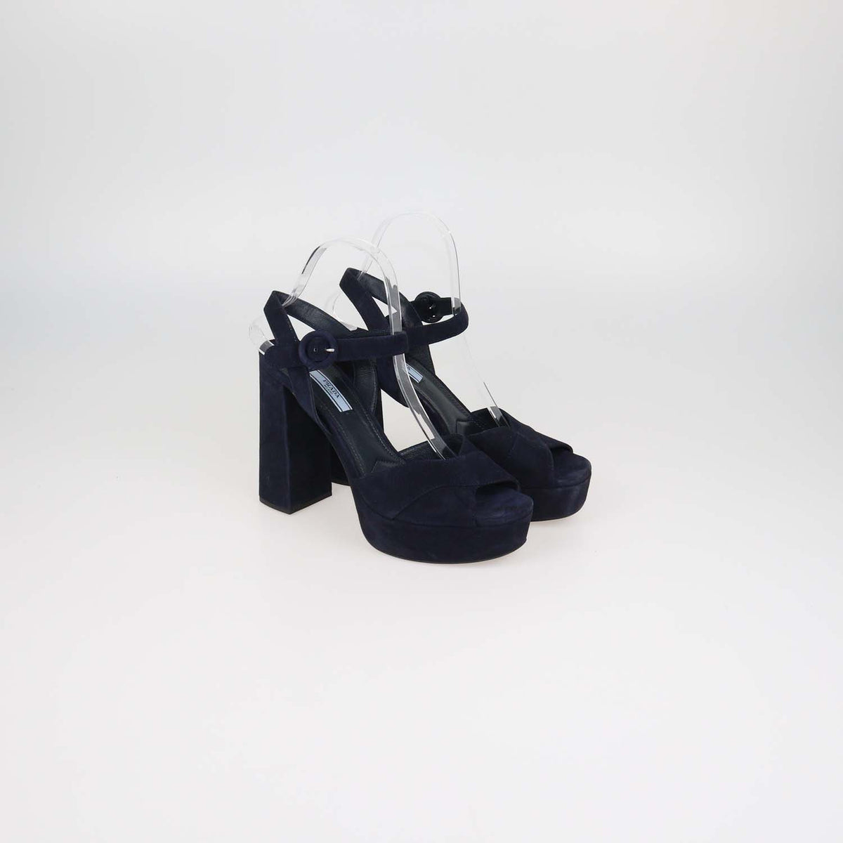 Prada Navy Blue Suede Ankle Strap Platform Sandals