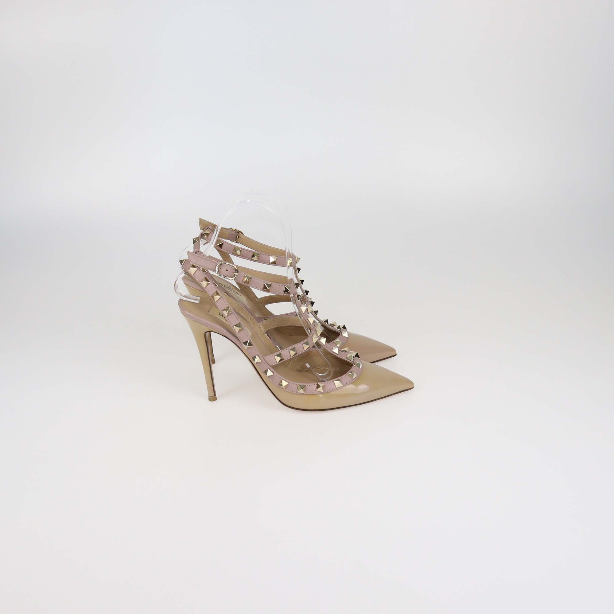 Valentino Dusty Pink Patent Leather Rockstud Ankle Strap Pumps