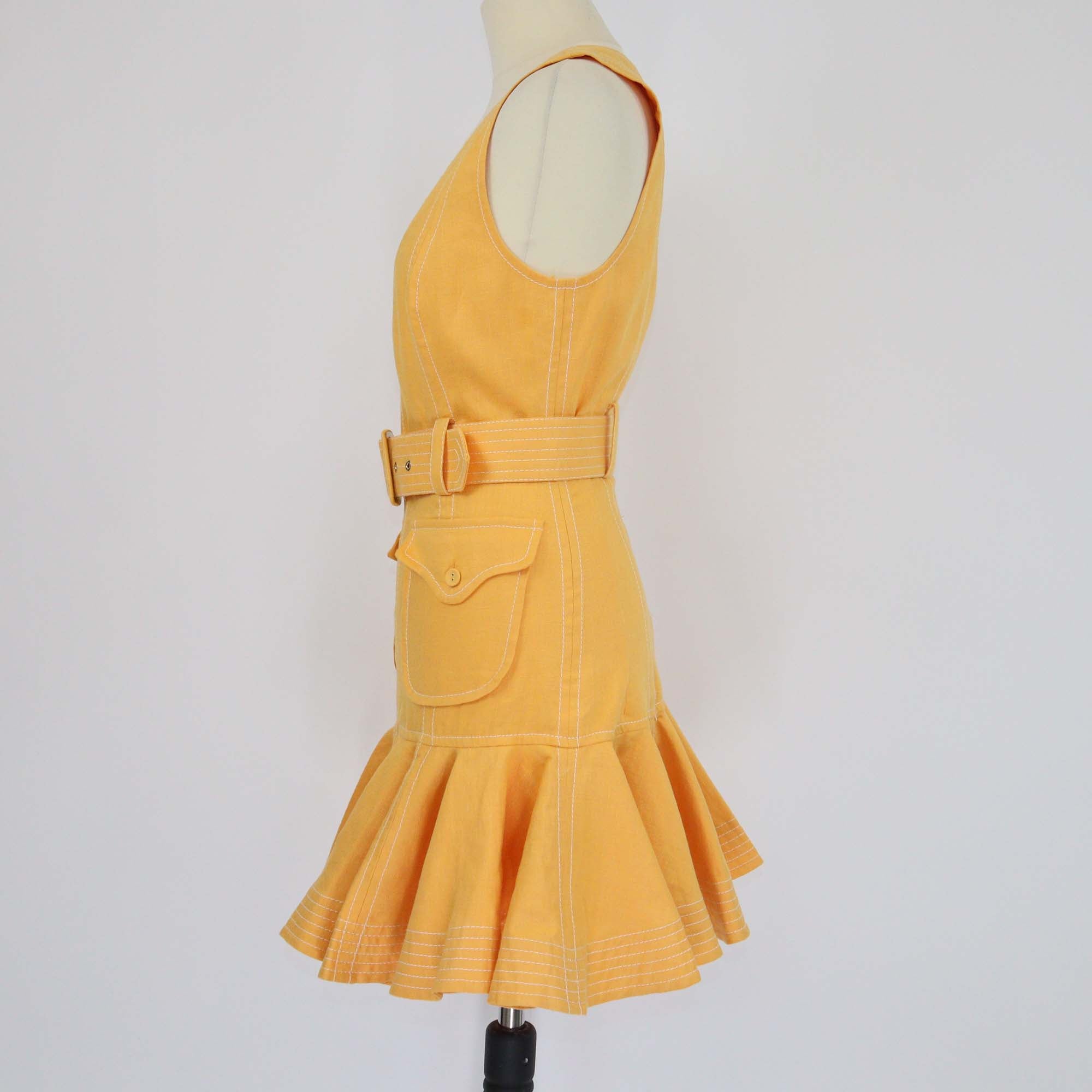 Zimmermann Yellow Linen Belted Super Eight Safari Mini Dress