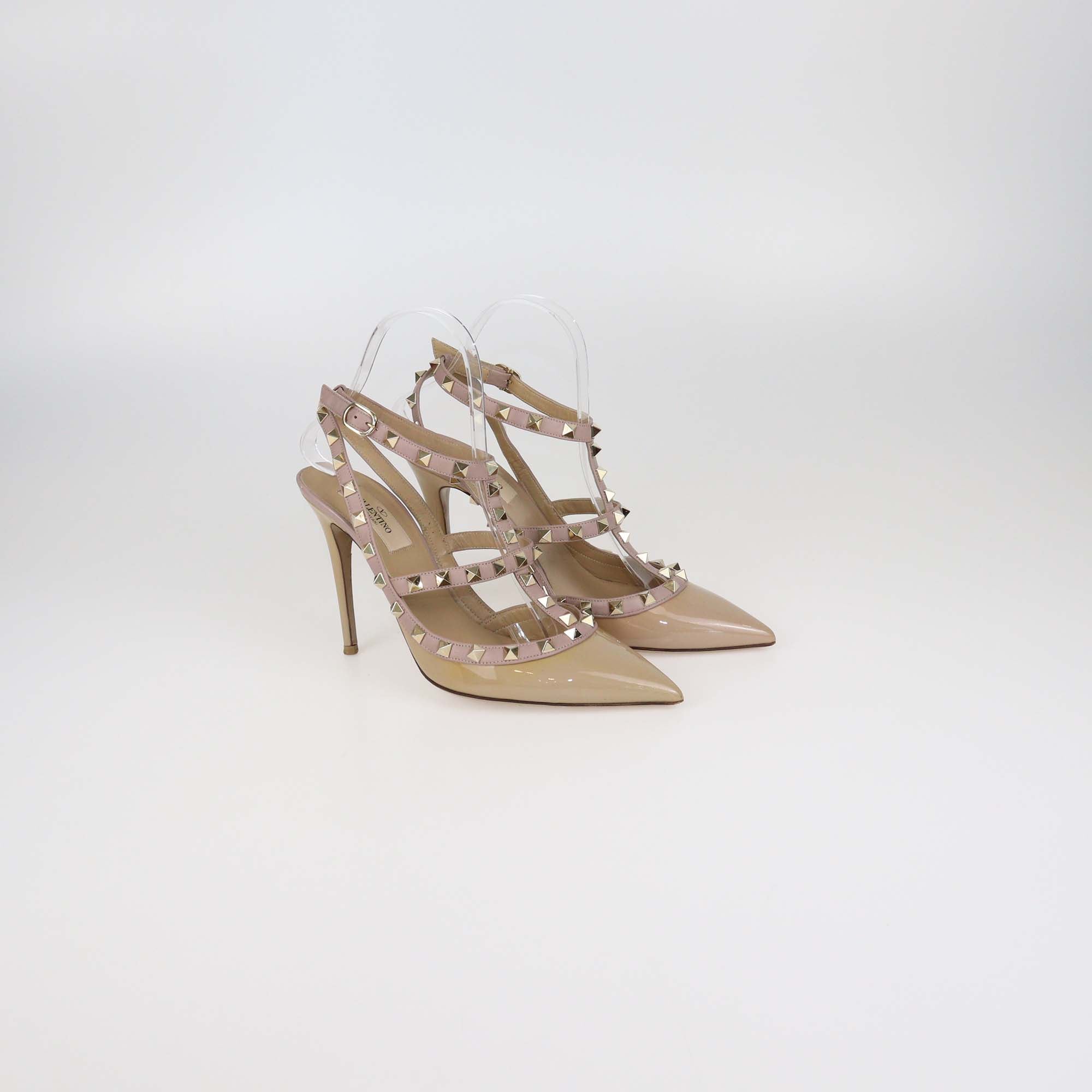 Valentino Dusty Pink Patent Leather Rockstud Ankle Strap Pumps