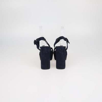 Prada Navy Blue Suede Ankle Strap Platform Sandals
