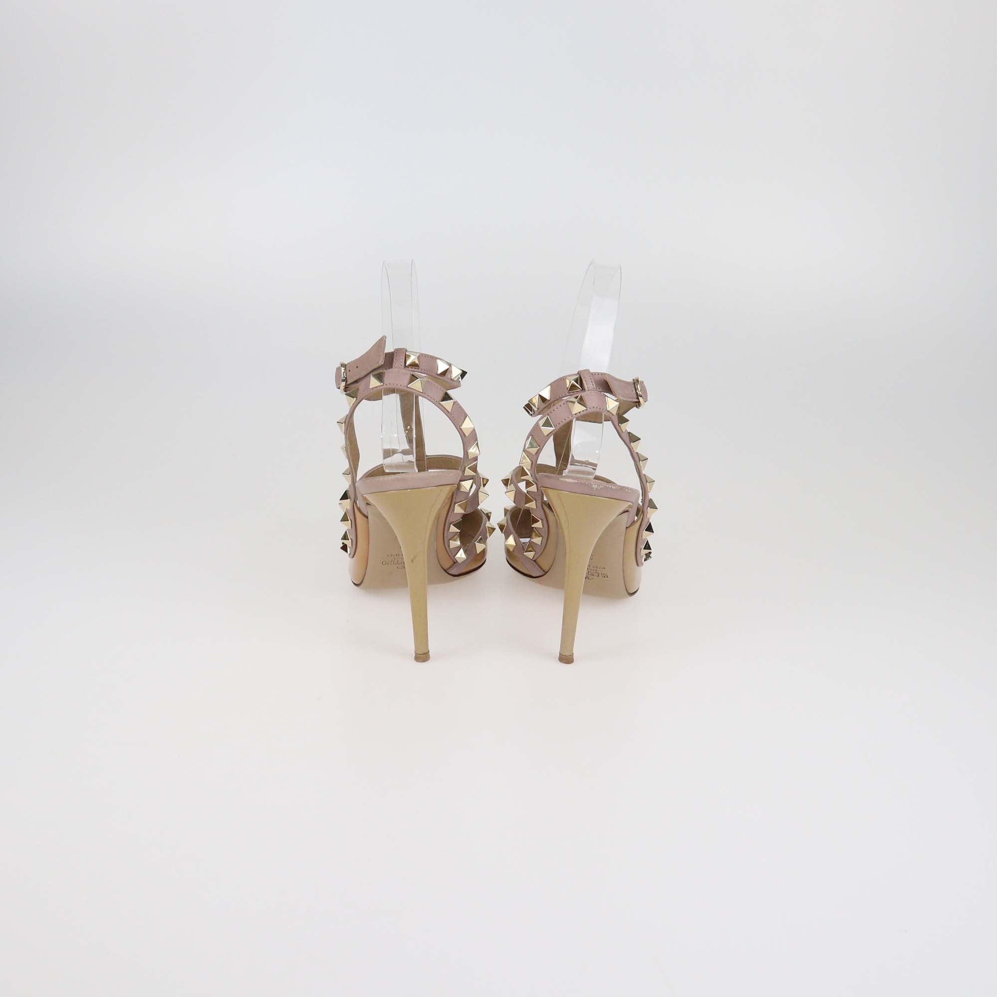 Valentino Dusty Pink/Beige Patent Leather Rockstud Ankle Strap Pumps