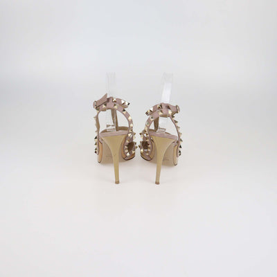 Valentino Dusty Pink/Beige Patent Leather Rockstud Ankle Strap Pumps