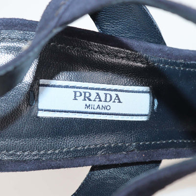 Prada Navy Blue Suede Ankle Strap Platform Sandals