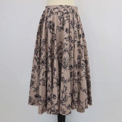 Christian Dior Beige/Black Cotton Floral Print Midi Skirt