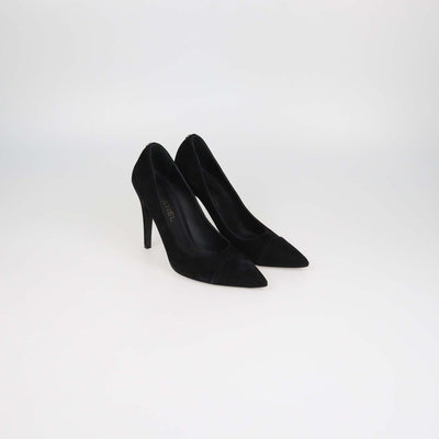 Chanel Black Suede Cap Toe Pointed Toe Pumps