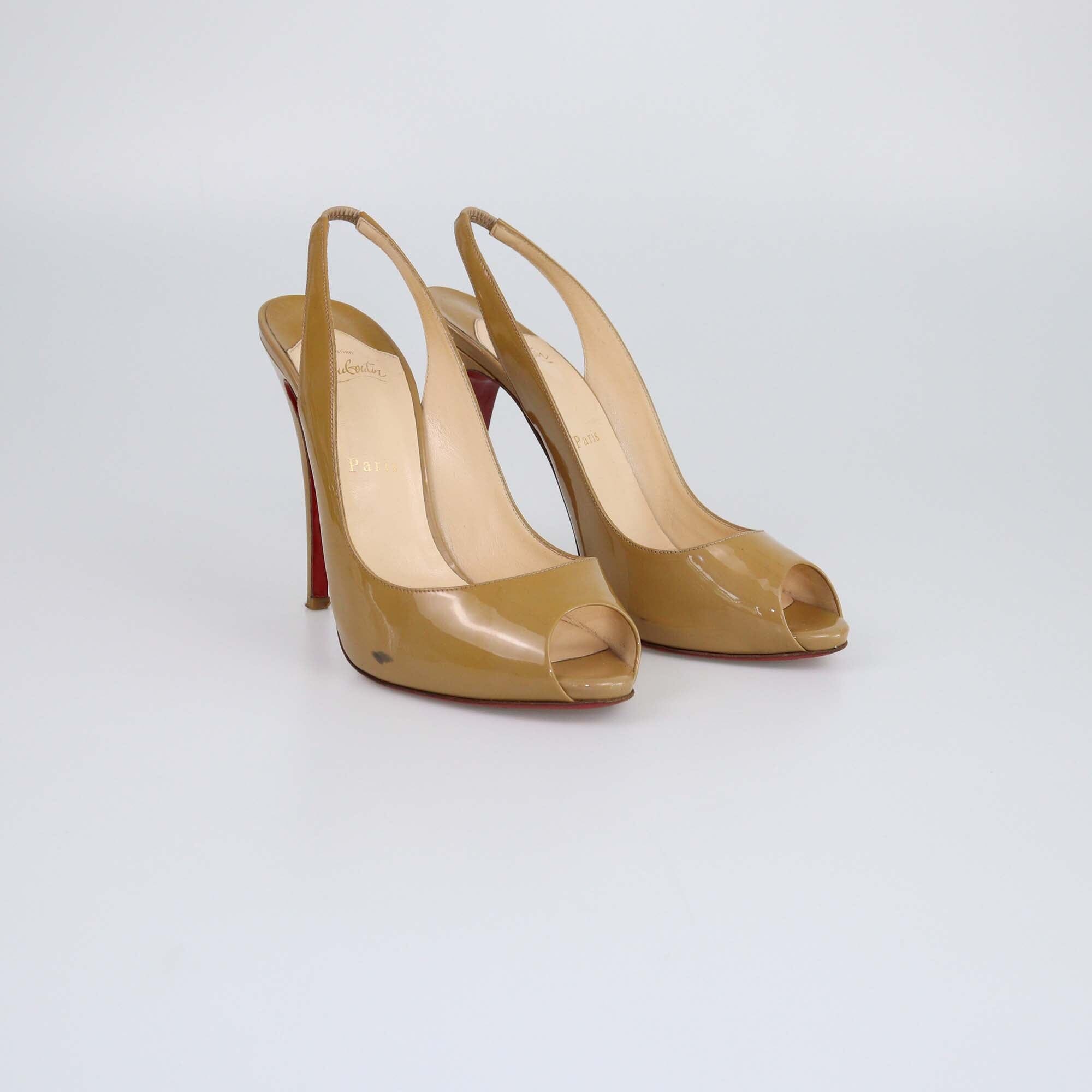 Christian Louboutin Caramel No Prive Peep Toe Slingback Sandals Womens Christian Louboutin 