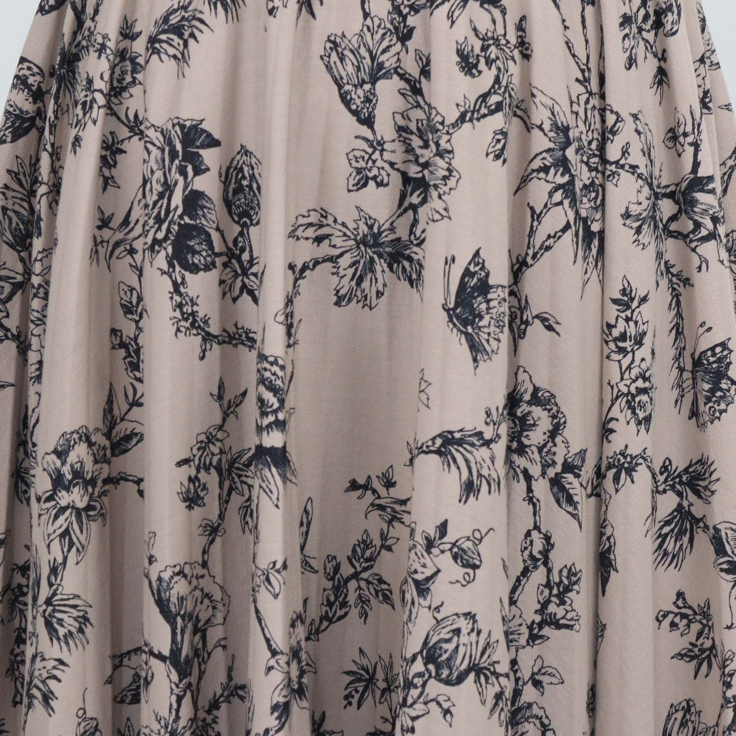 Christian Dior Beige/Black Cotton Floral Print Midi Skirt