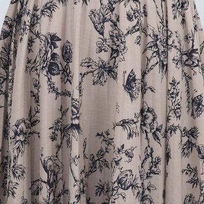 Christian Dior Beige/Black Cotton Floral Print Midi Skirt