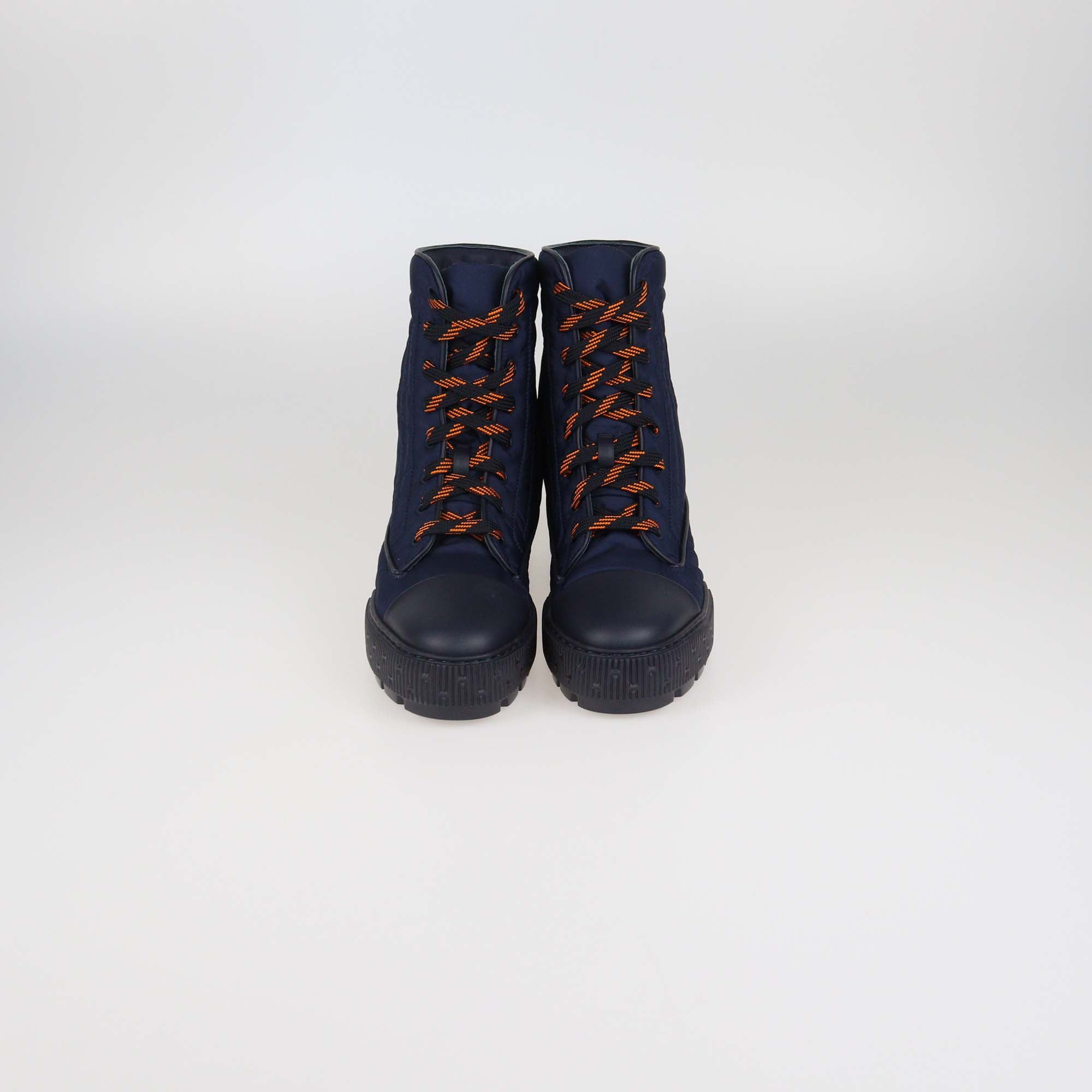 Hermes Black Leather and Nylon Fresh Combat Boots