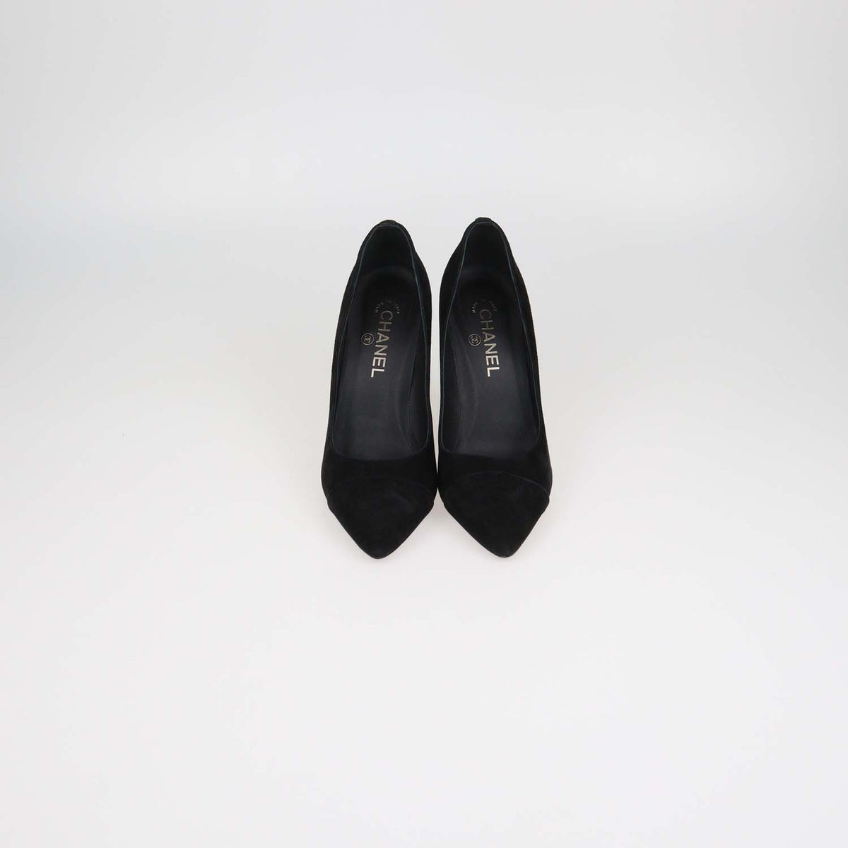 Chanel Black Suede Cap Toe Pointed Toe Pumps