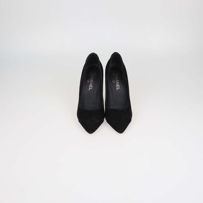 Chanel Black Suede Cap Toe Pointed Toe Pumps