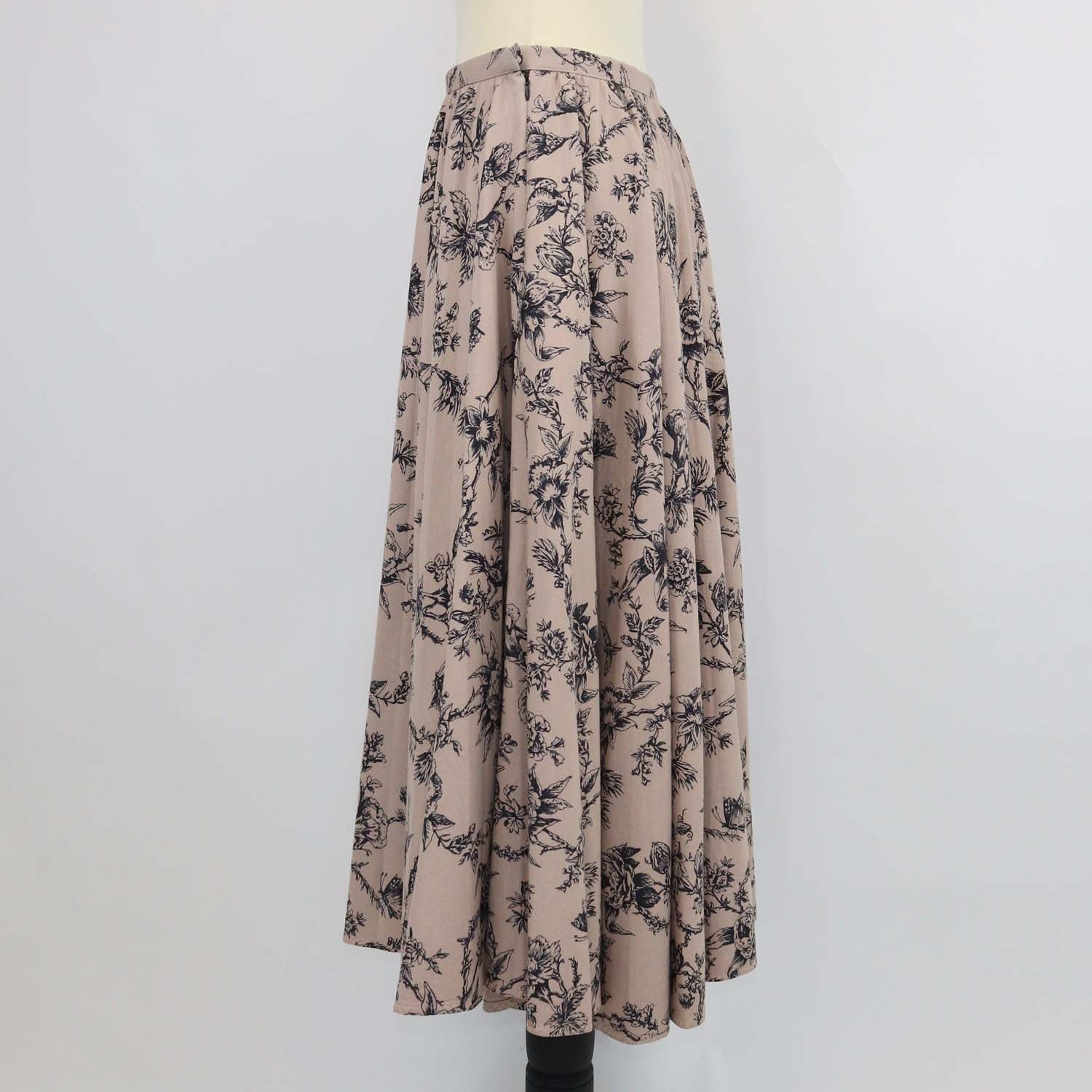 Christian Dior Beige/Black Cotton Floral Print Midi Skirt