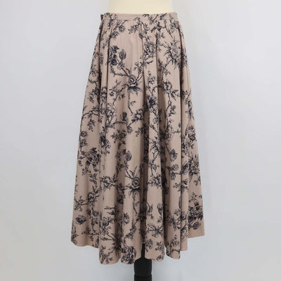 Christian Dior Beige/Black Cotton Floral Print Midi Skirt